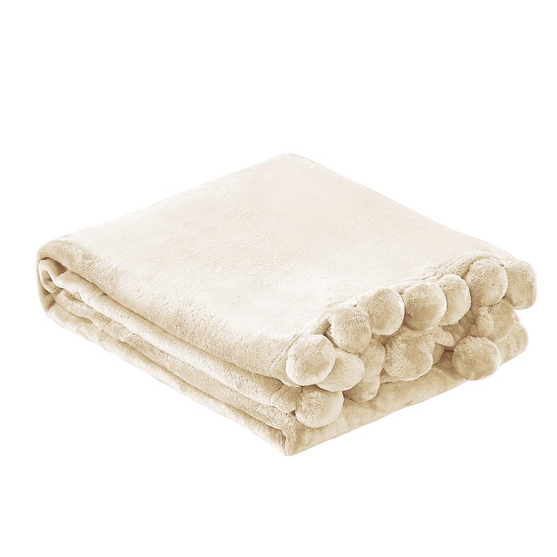 Home Soft Things Pompom Bed Couch Throw Blanket, 50'' x 60'', Antique White, Fuzzy Soft Comfy Warm Decorative Throw Blanket for Living Room Bedroom Suitable for All Seasons - Image 1